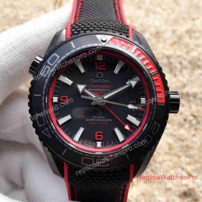 Swiss Replica Omega Planet Ocean 600M GMT 45mm Deep Black Red